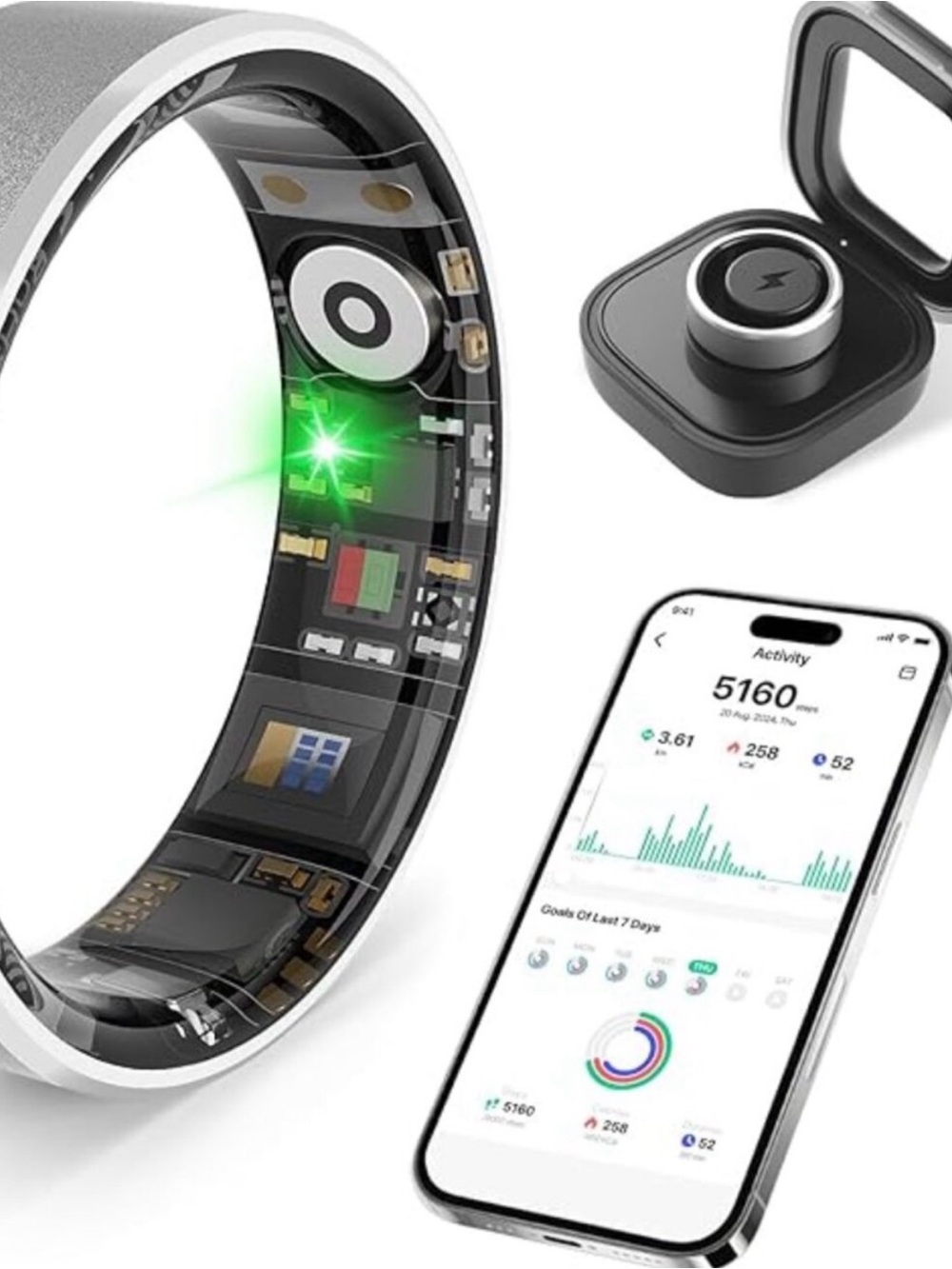 Smart Health Ring with Activity & Heart Rate Tracking - White